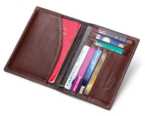 KAVIS Genuine Cowhide Leather Passport Holder Wallet Card RFID Blocking Purse