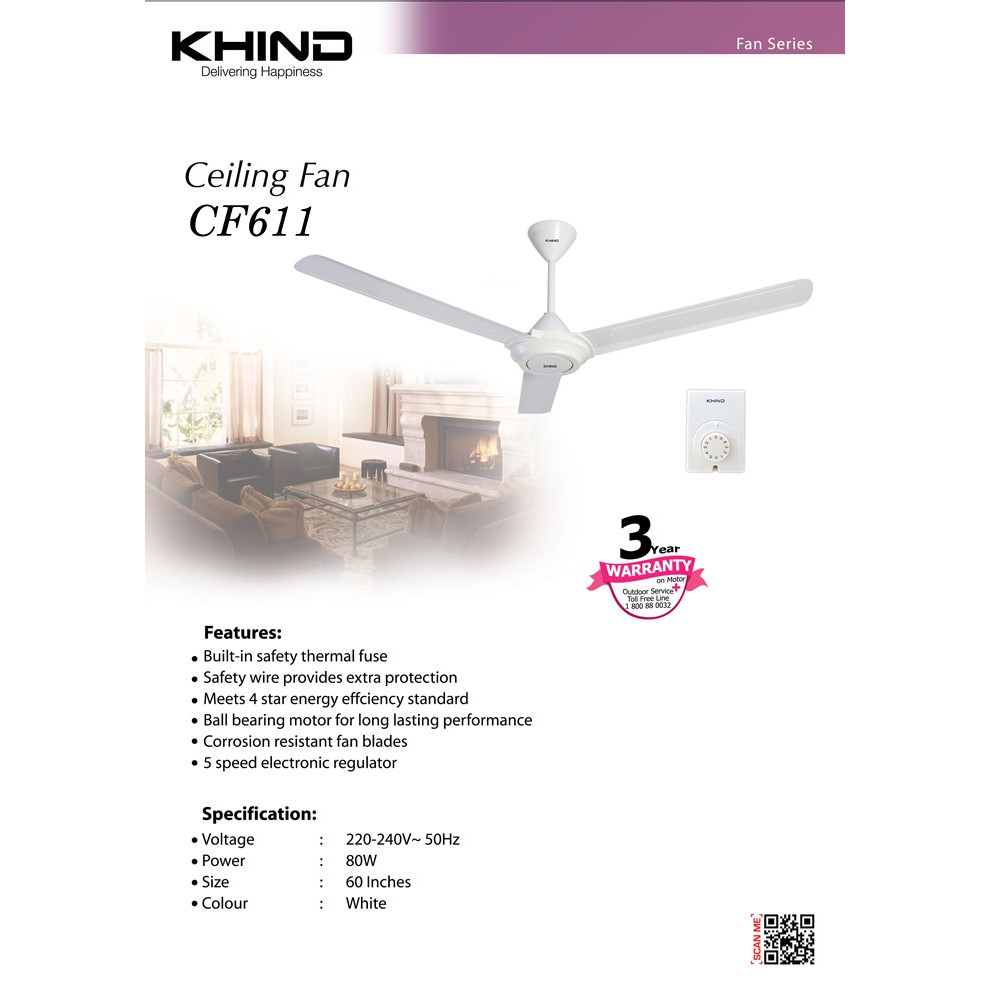 Khind Ceiling Fan 3 Blade Colour Whi End 6 2021 12 00 Am Khind Ceiling Fan 3 Blade Colour White Years Warranty 5 Speed Regulator Cf 6