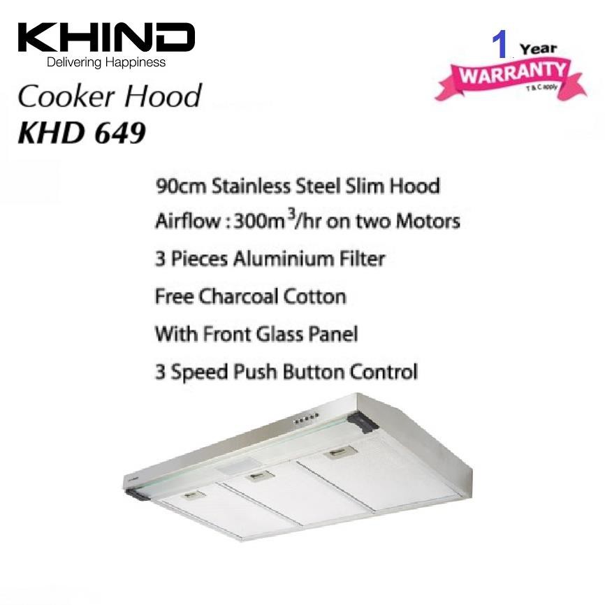KHIND Cooker Hood Stainless Steel KHD-649 Kitchen Exhaust Filter Fan