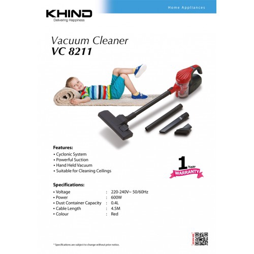 KHIND VC8211 Powerful Suction Cyclone Vacuum Cleaner