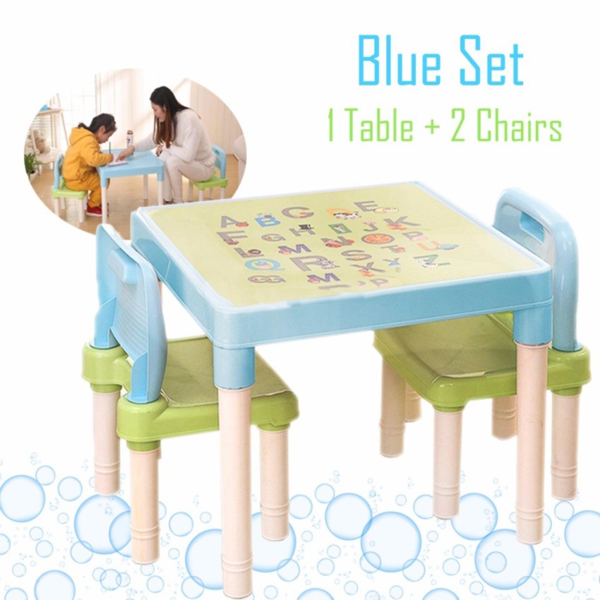 Kid Premium Plastic Study Playing Dining Table Plus 2 Chairs With Back
