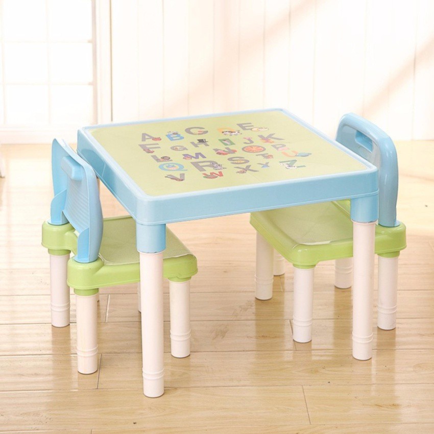 Kid Premium Plastic Study Playing Dining Table Plus 2 Chairs With Back
