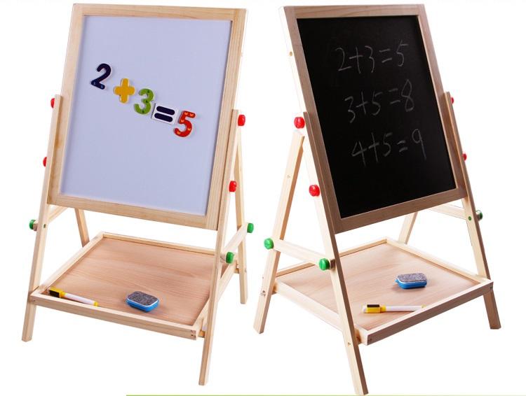 Kid &rsquo;s Wooden 2 In 1 Adjustable Blackboard And Whiteboard Double Sided