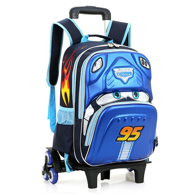 Kids 6 Wheels Trolley Elementary School Car 3D Waterproof Backpack