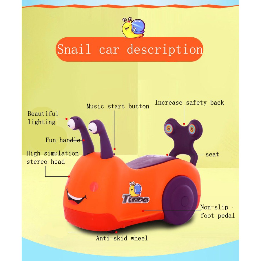Kids Bugs Snail Ride On Car Toy With Storage Music  &amp; Lights