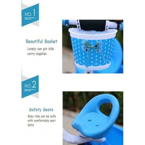Kids Hand Push Tricycle Baby Walker Bicycle Ride On Bikes (Blue)