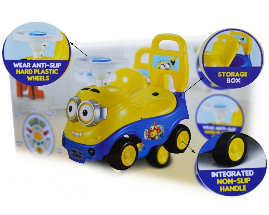 Kids Minion Music Steering Push Car Toys With Storage Box