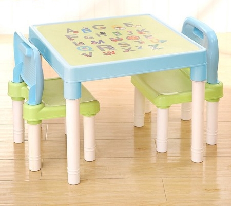 Kids Premium Plastic Kid Study Playing Dining Table  &amp; 2 Chairs (Blue)