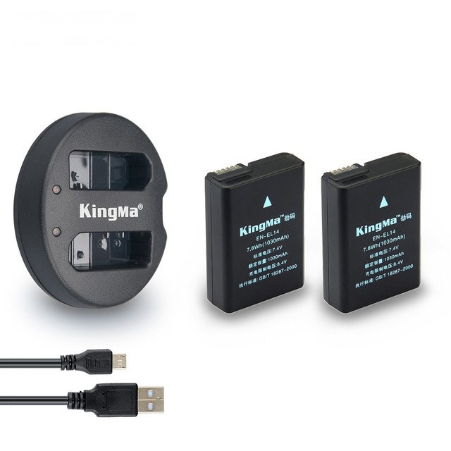 KingMa EN-EL14 Batteries 2pcs 1030mah w Dual Charger For Nikon