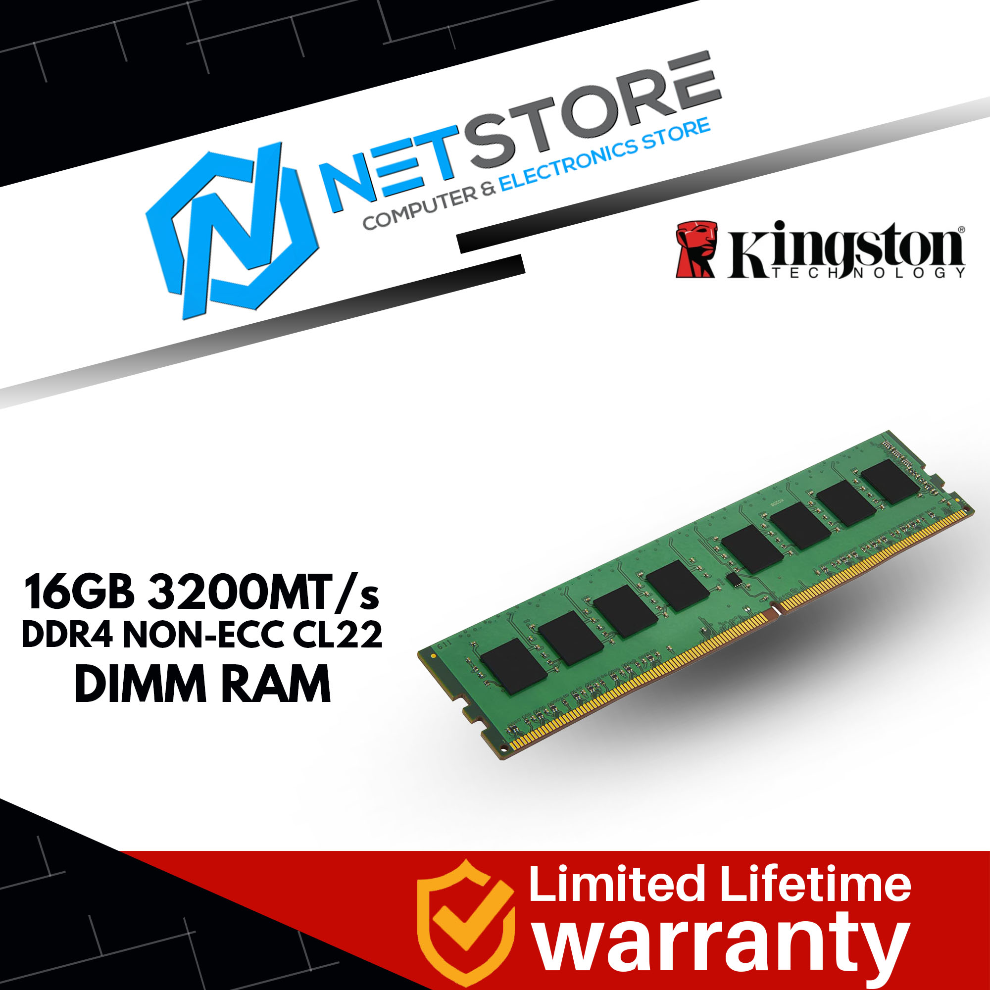 KINGSTON 16GB 3200MT/s DDR4 NON-ECC CL22 DIMM RAM - KVR32N22D8/16