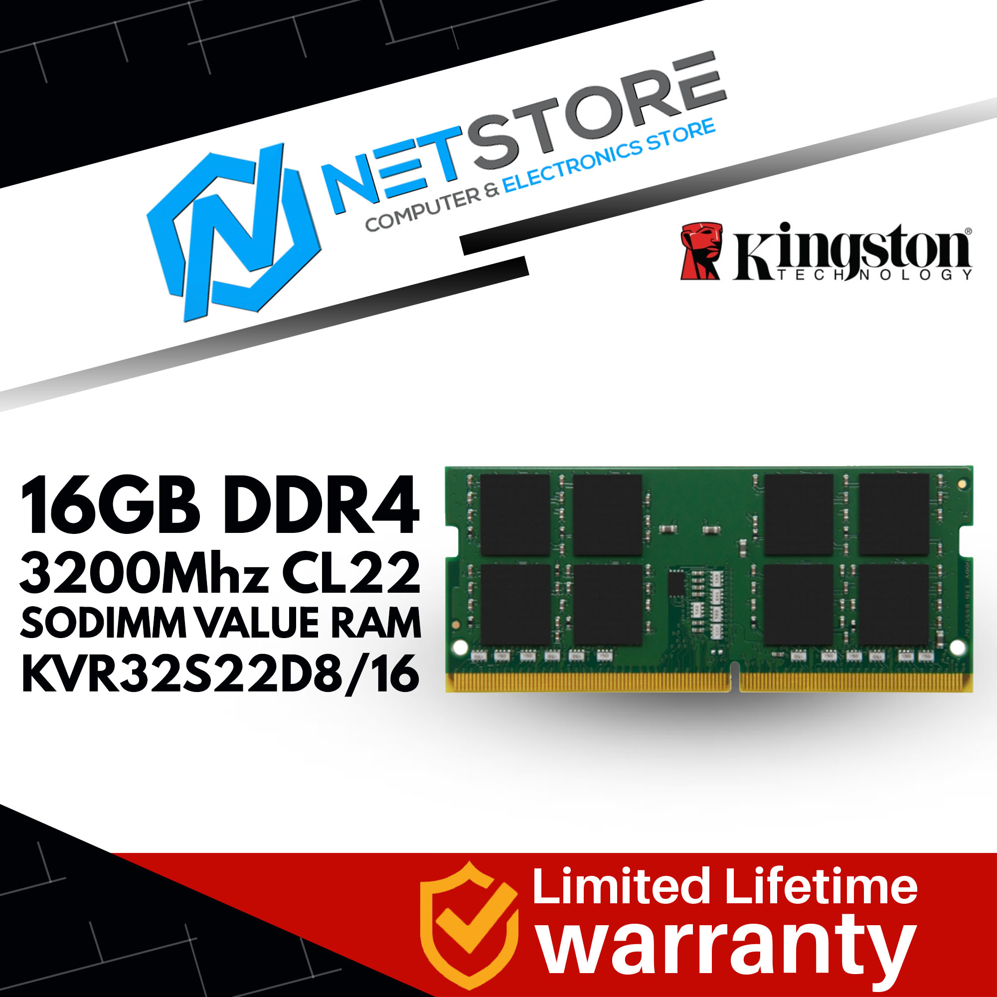 KINGSTON 16GB DDR4 3200Mhz CL22 SODIMM VALUE RAM - KVR32S22D8/16