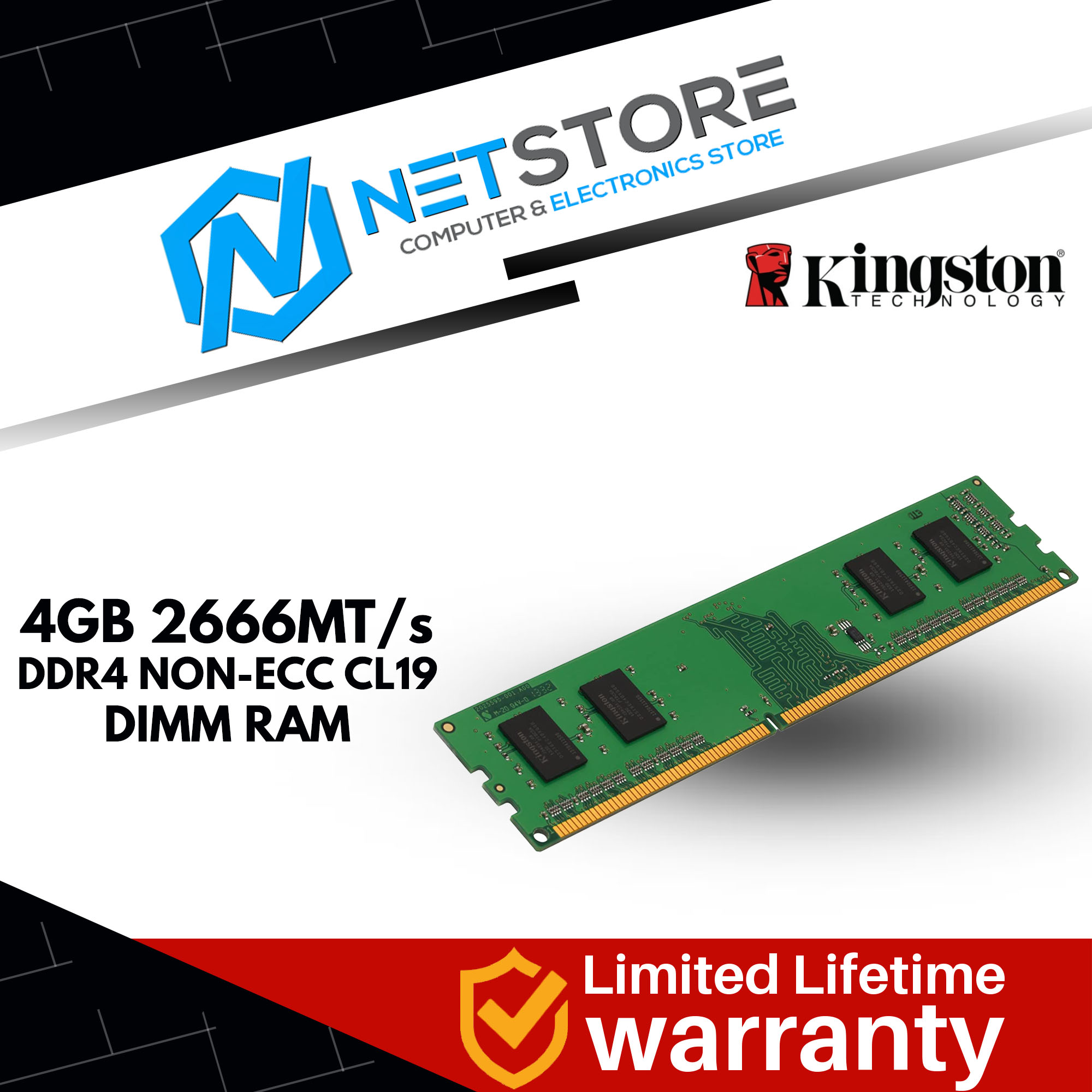 KINGSTON 4GB 2666MT/s DDR4 NON-ECC CL19 DIMM RAM - KVR26N19S6/4