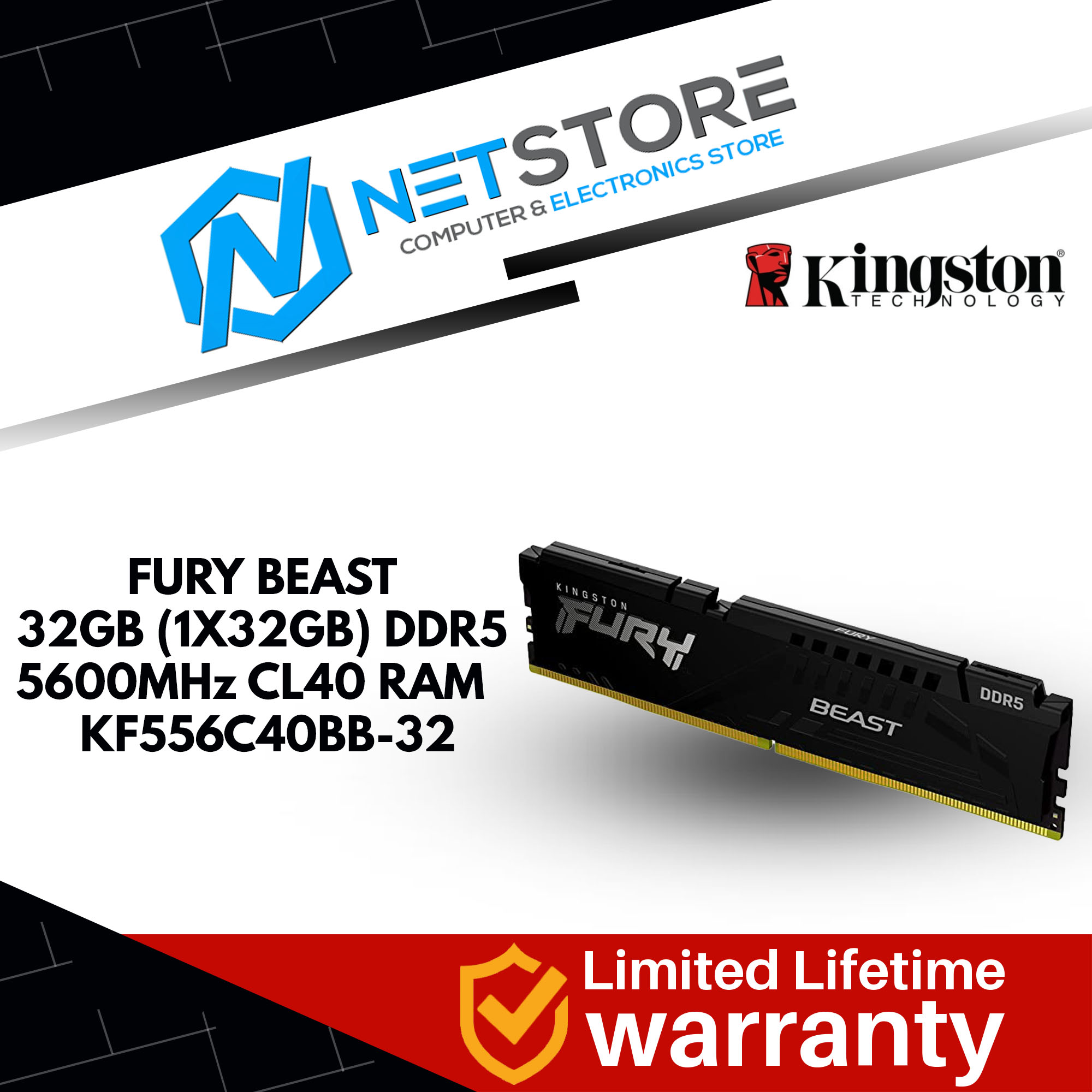 KINGSTON FURY BEAST 32GB (1*32GB) DDR5 5600MHz CL40 RAM