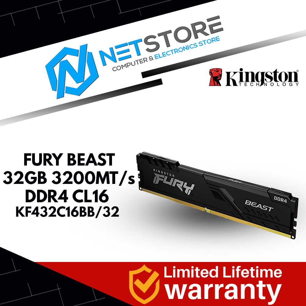 KINGSTON FURY BEAST 32GB 3200MT/s DDR4 CL16 DIMM BLACK -KF432C16BB/32