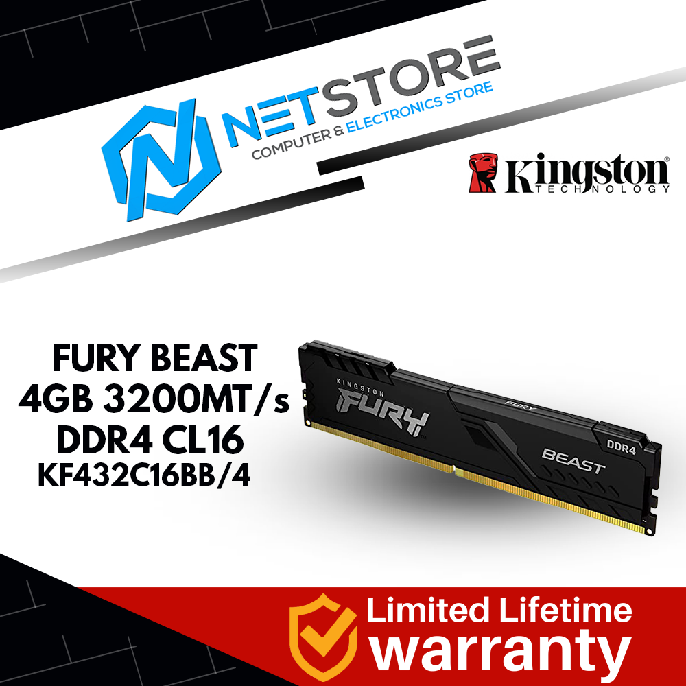 KINGSTON FURY BEAST 4GB 3200MT/s DDR4 CL16 DIMM BLACK -KF432C16BB/4