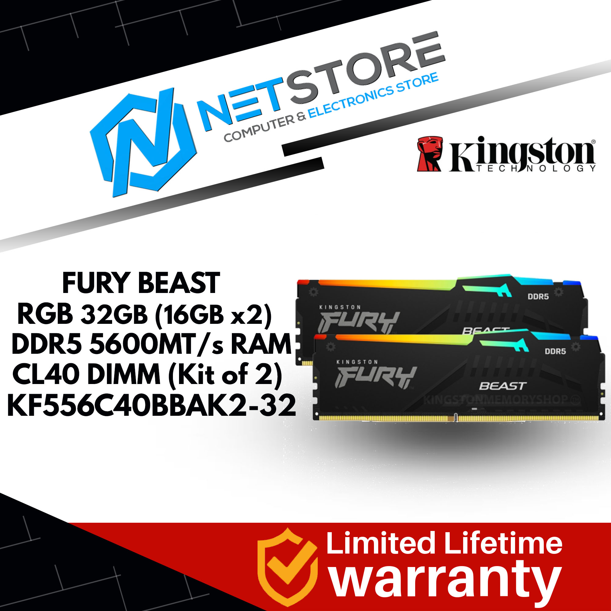 KINGSTON FURY BEAST RGB 32GB 5600MT/s DDR5 CL40 DIMM (Kit of 2)