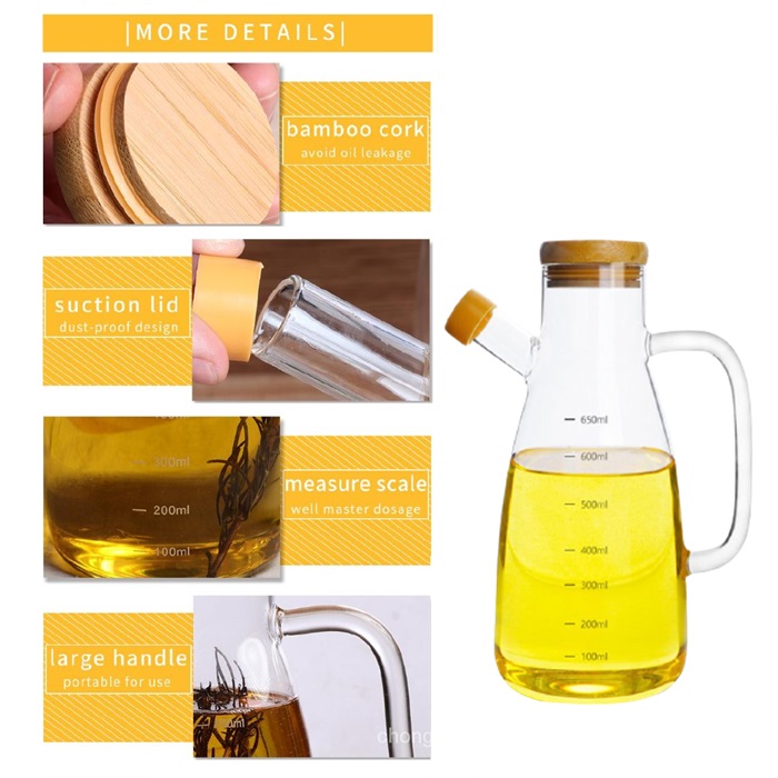 Kitchen Glass Oil Bottle Kitchen Canister Jar Can Leak Proof High Borosilicate