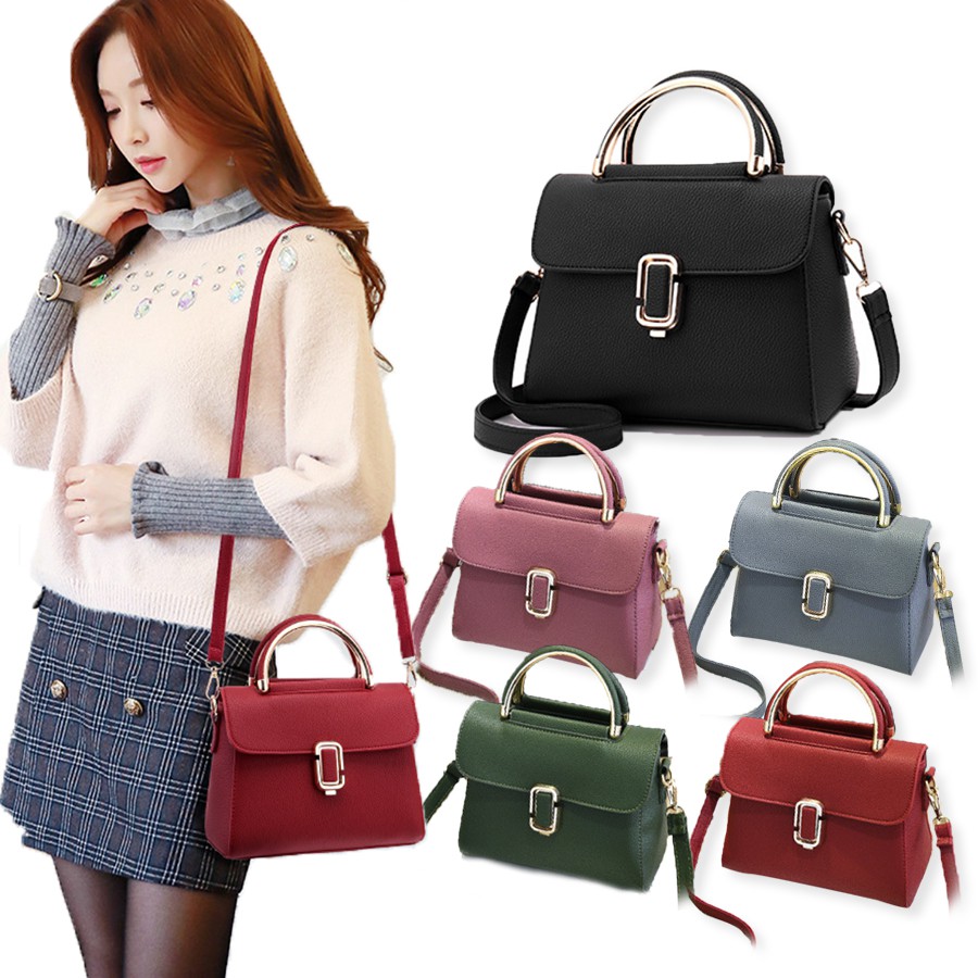 Korean Buckle Design PU Leather Crossbody Bag