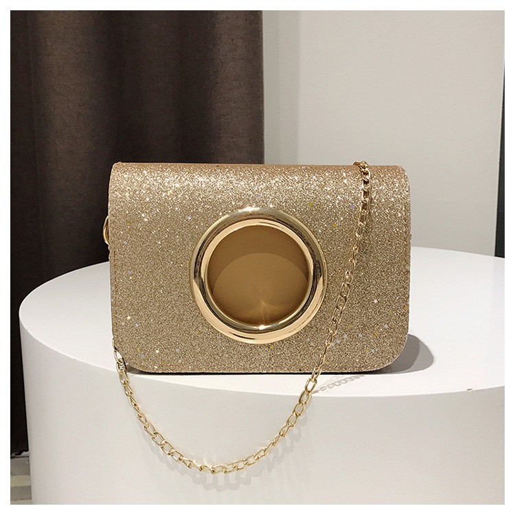 Korean Design Glitter Gold Chain Mini Sling Bag