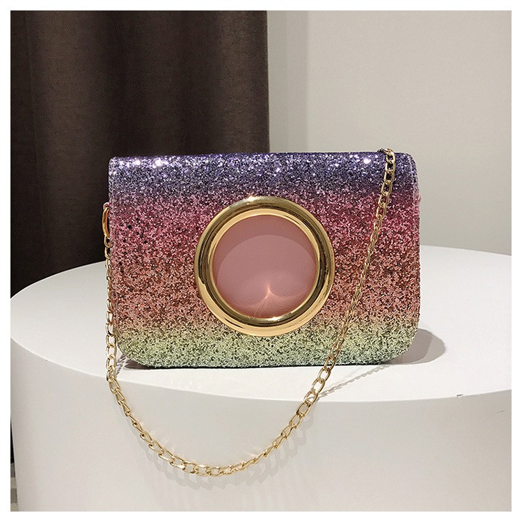 Korean Design Glitter Gold Chain Mini Sling Bag