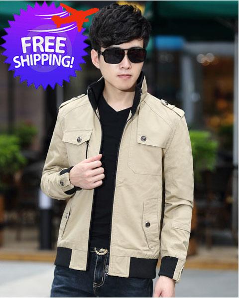 Korean Fashion Men Long Sleeve Stand Collar Autumn Jacket Coat