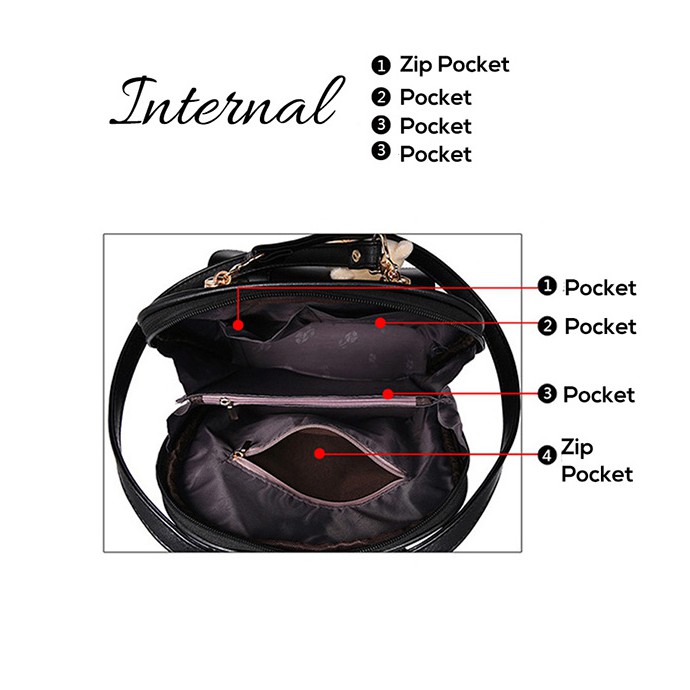 Korean PU Leather Backpack Bear Keychain Bag