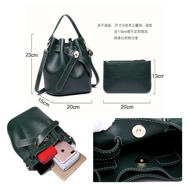 Korean Style 2 In 1 PU Leather Bucket Sling Bag Set