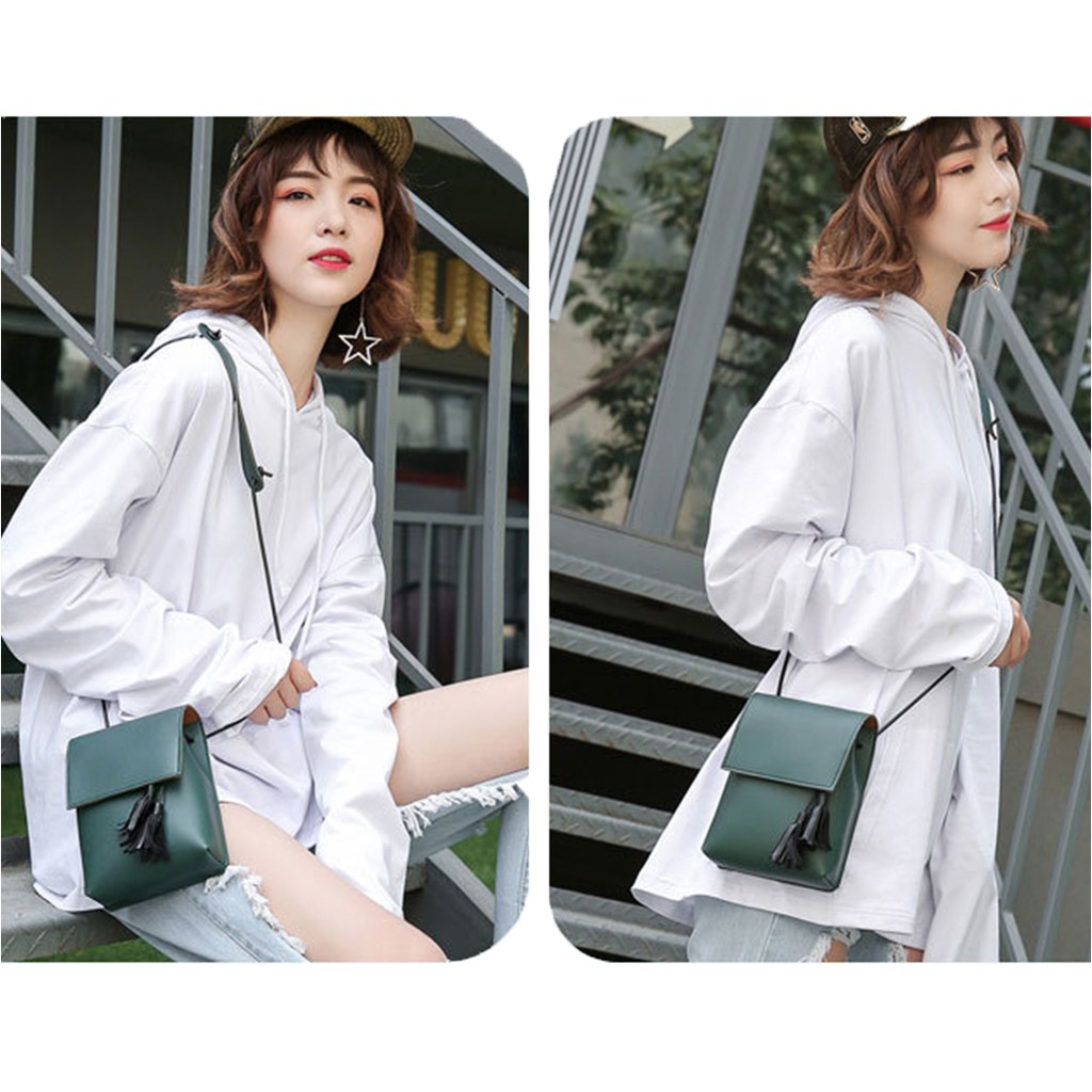 Korean Style Tassel Portable Phone / Cards Sling Bag