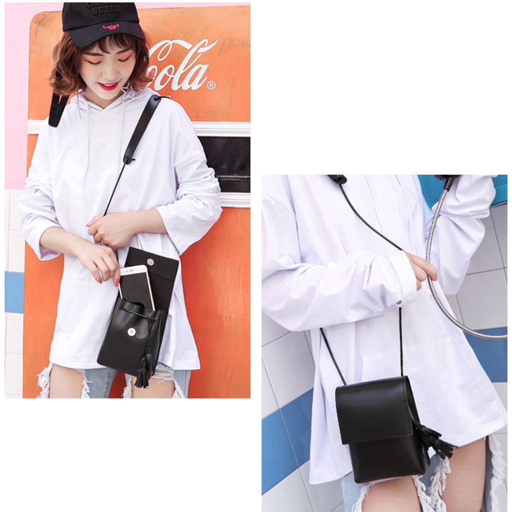 Korean Style Tassel Portable Phone / Cards Sling Bag