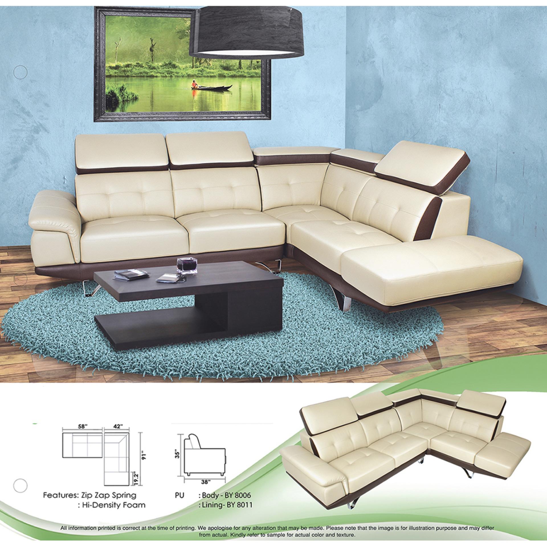 L Shape Sofa Fully Leather Lounge Chair Relax Cream Color