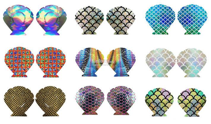 Laser Holographic Seashell Starfish Glitz Nipple Cover-Intimate Wears