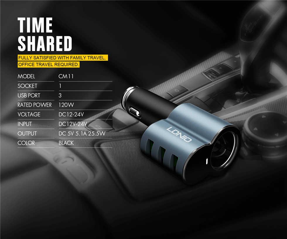 LDNIO CM11 5.1A Auto-ID 3 USB Port Car Charger