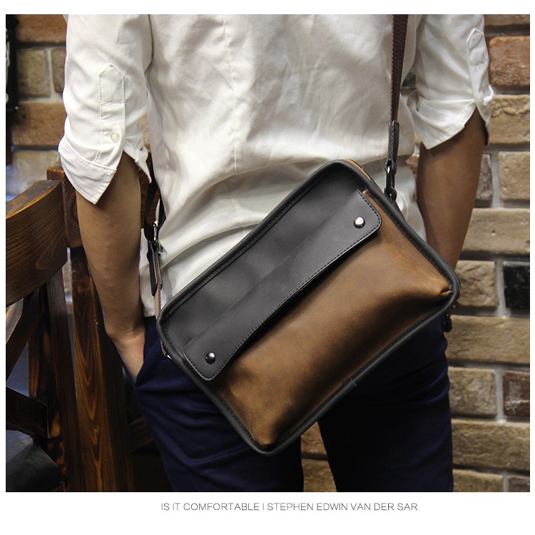 Leather Button Clip Sling Bag for men Shoulder bag