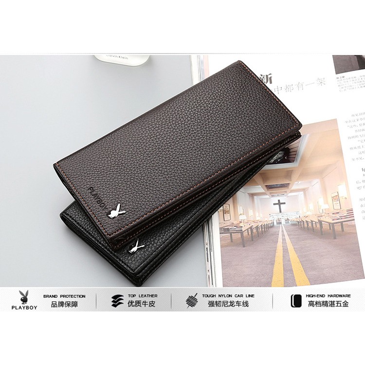Leather Long Wallet With Many Card Slots Logo
