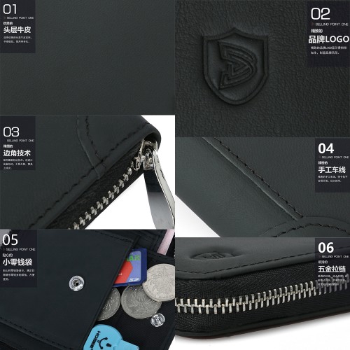 Leather Men RFID Blocking Zipper Wallet Purse with Coins Compartment