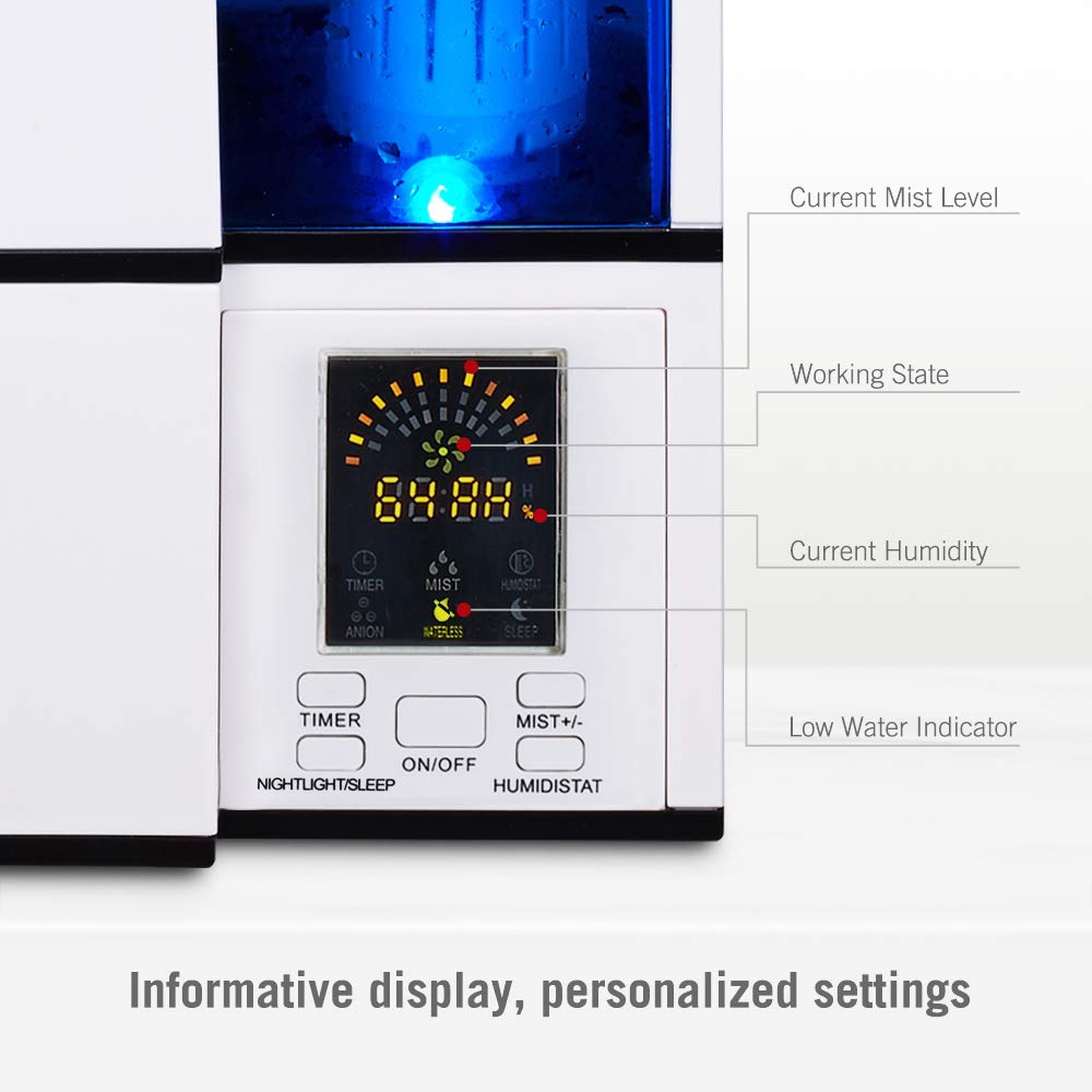 LED Humidify Monitor Humidifier 30W Cool Mist Extra Large 4L 30H Waterless Aut