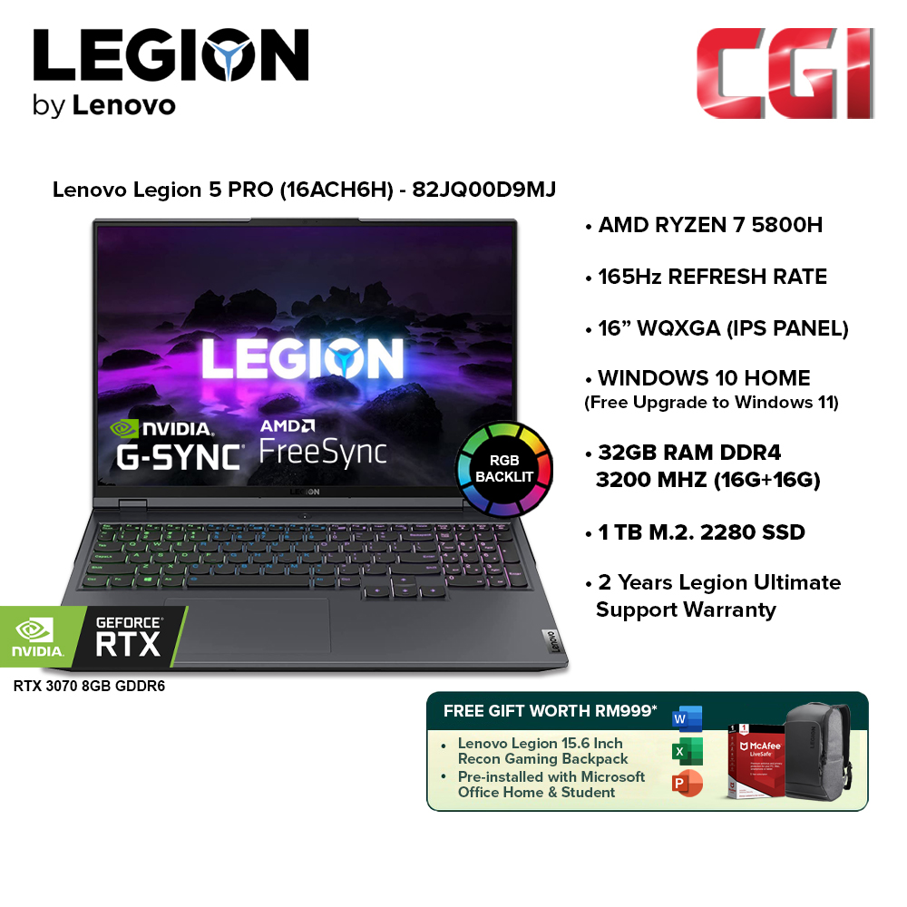 Lenovo 16&quot; Gaming Laptop Legion 5 Pro R7 32GB|1TB|W10H|MOHS-82JQ00D9MJ