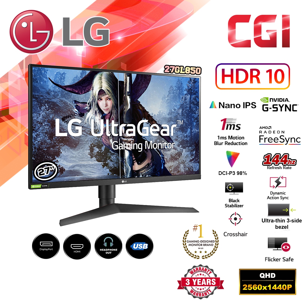 LG 27 " 27GL850 UltraGear 144Hz 1ms HDR10 Nano IPS Gaming Monitor
