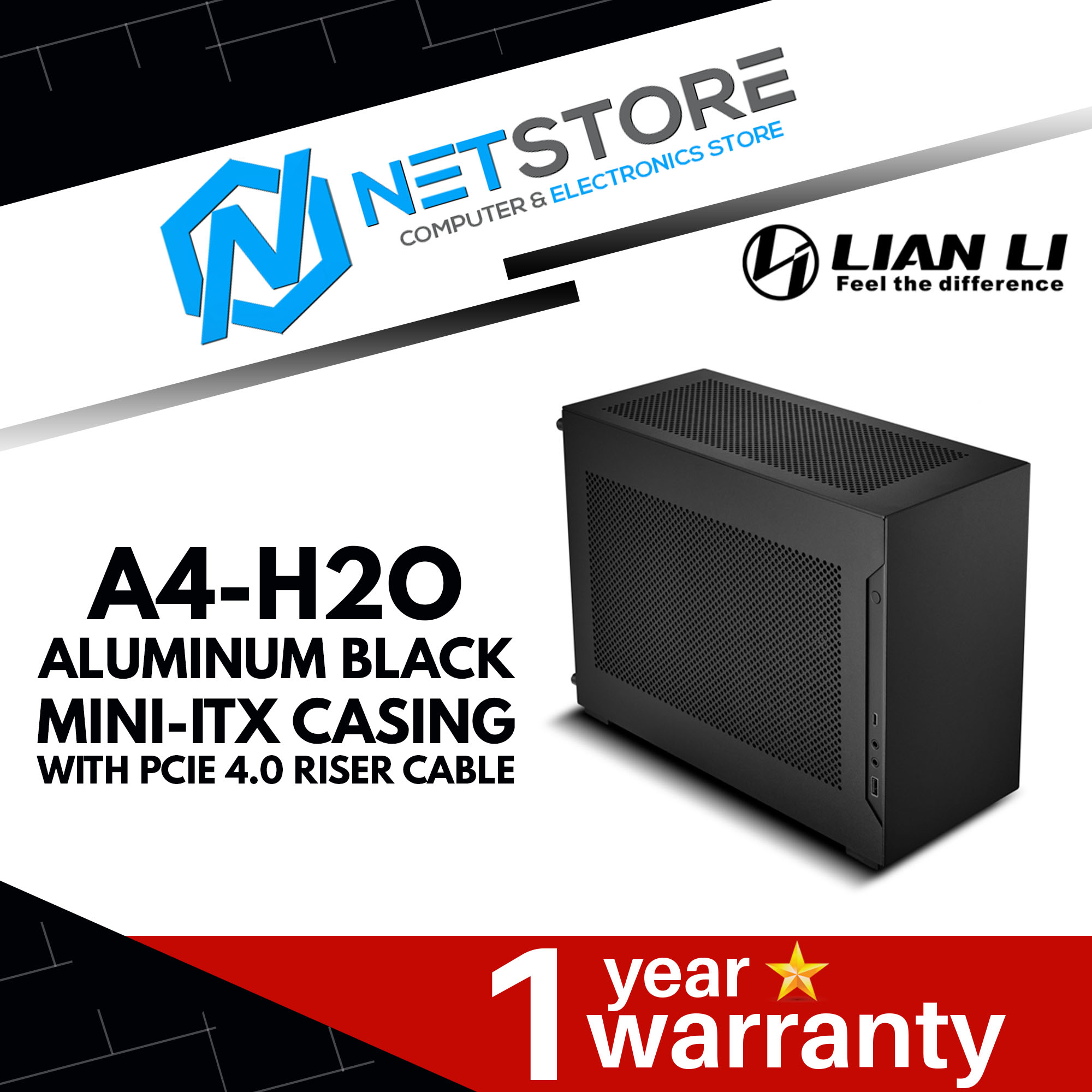 LIAN LI A4-H2O BLACK MINI-ITX CASING WITH PCIE 4.0 RISER CABLE