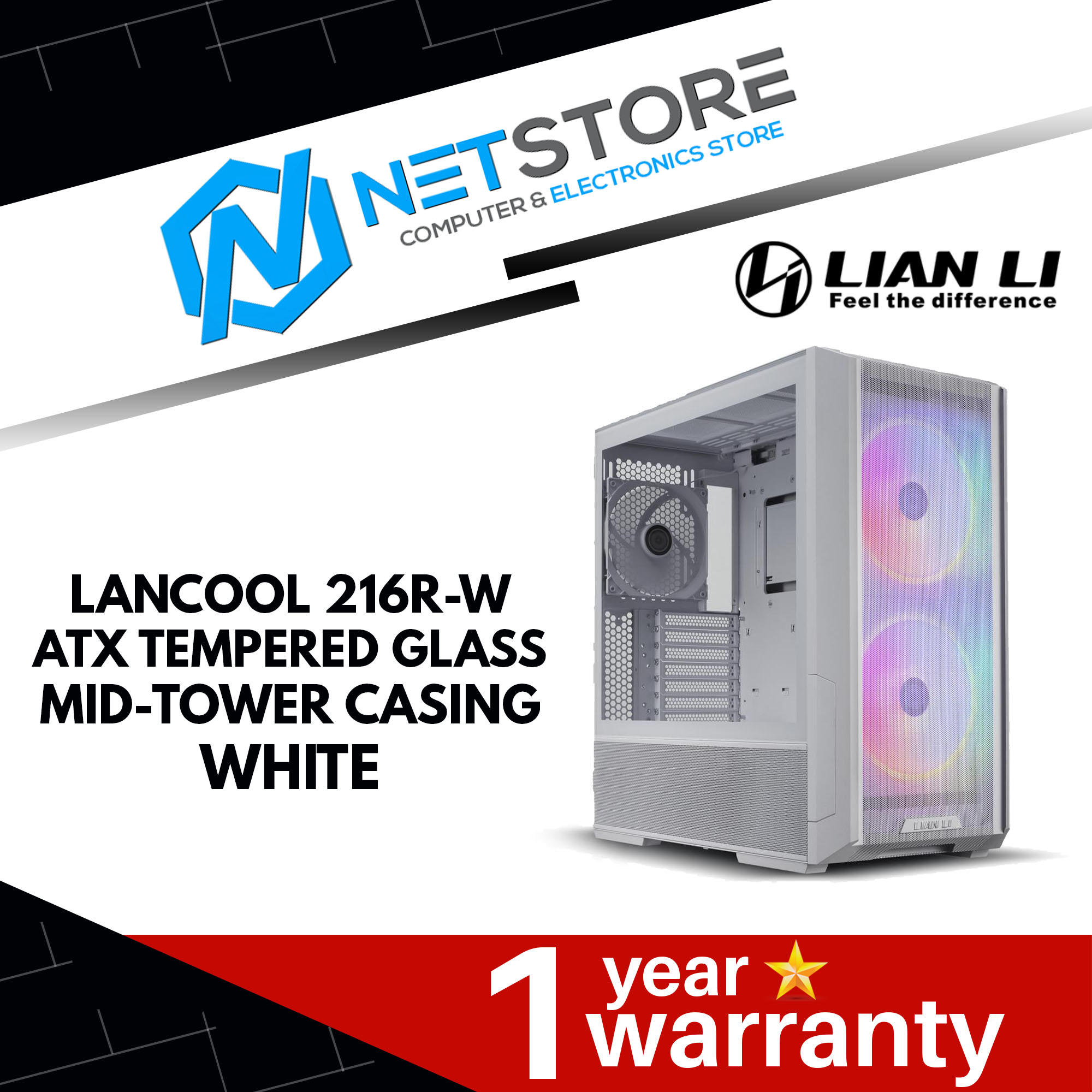 LIAN LI LANCOOL 216R-W ATX TEMPERED GLASS MID-TOWER CASING WHITE