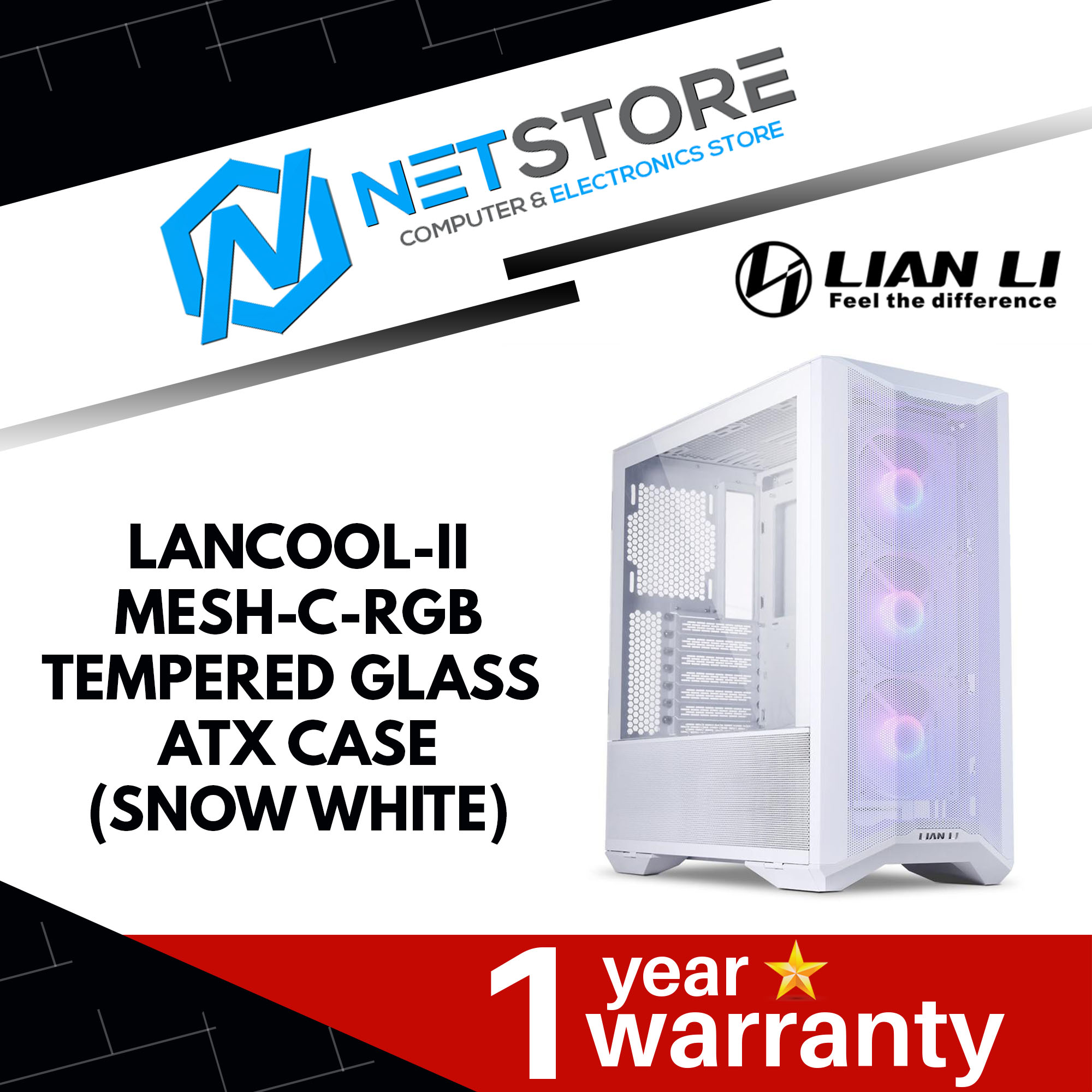 LIAN LI LANCOOL-II MESH-C-RGB TEMPERED GLASS ATX CASE (SNOW WHITE)