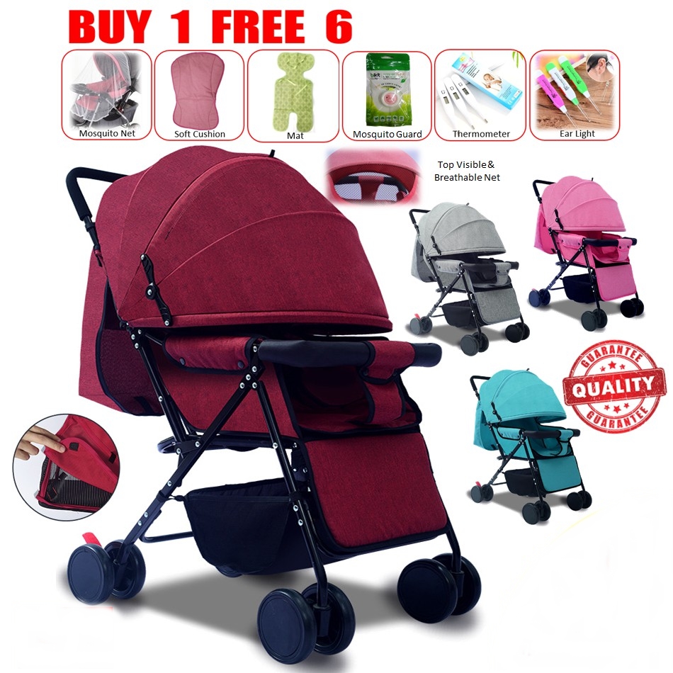Lightweight Baby Stroller Folding 8X Wheels Backrest Suspension