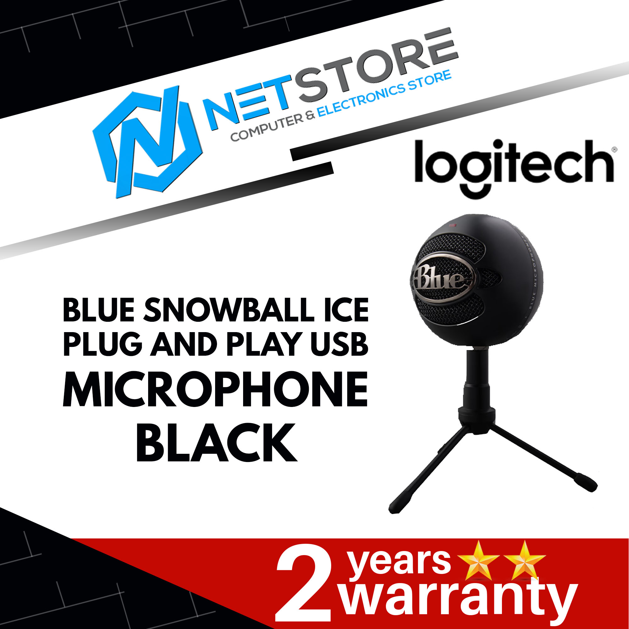 LOGITECH BLUE SNOWBALL ICE PLUG AND PLAY USB MICROPHONE - BLACK