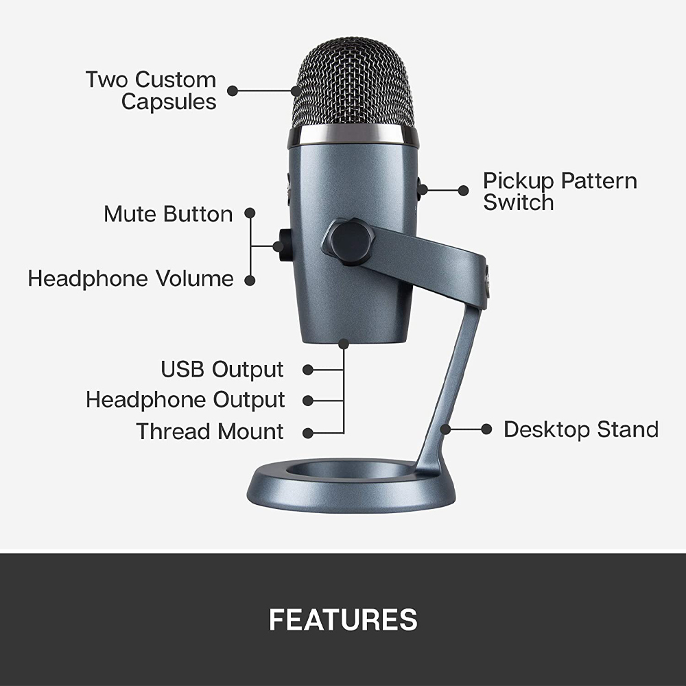 Logitech Blue Yeti Nano Dual-Pattern USB Microphone - Shadow Grey
