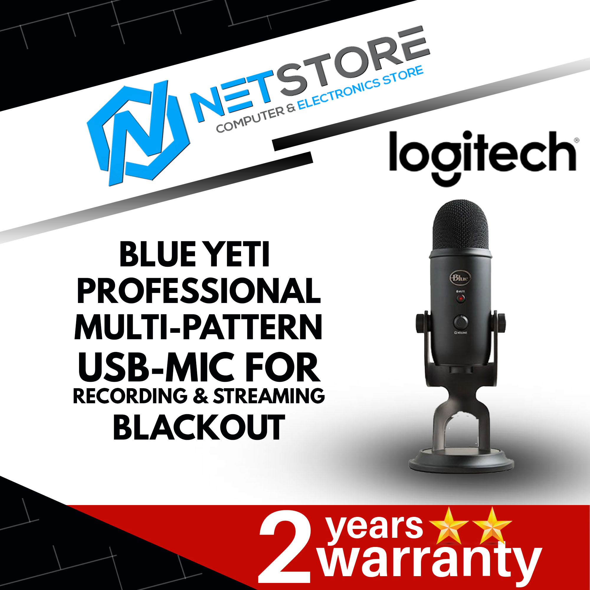 LOGITECH BLUE YETI PROFESSIONAL USB-MIC RECORDING &amp; STREAMING-BLACKOUT