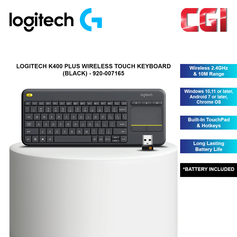 Logitech K400 Plus Wireless USB Touch Keyboard - Black (920-007165)