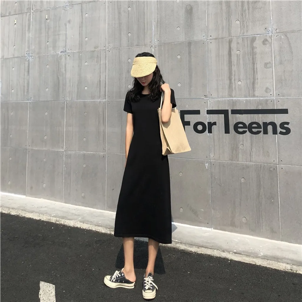 Loose Mid-Length Short-Sleeved T-Shirt Knitted Dress
