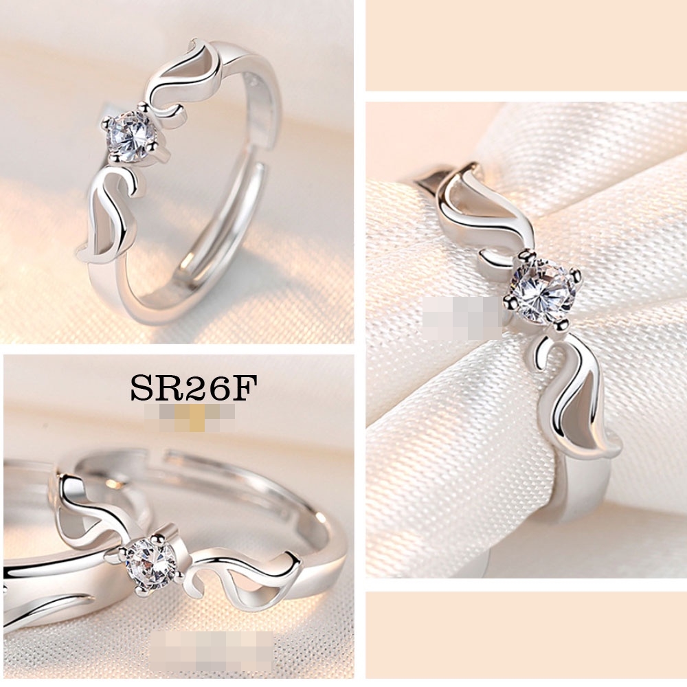Love Ribbon Premium Adjustable Zircon Women Finger Silver Rings Cincin