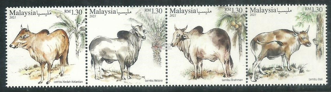 M-20210318	MALAYSIA 2021 CATTLE BREEDS IN MALAYSIA 4V MINT
