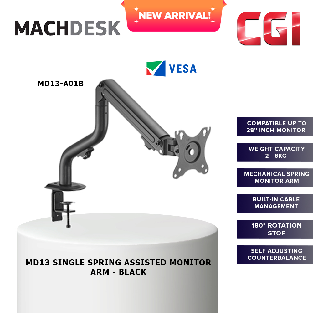 Machdesk MD13 Single Spring Assisted Monitor Arm Black (MD13-A01B)